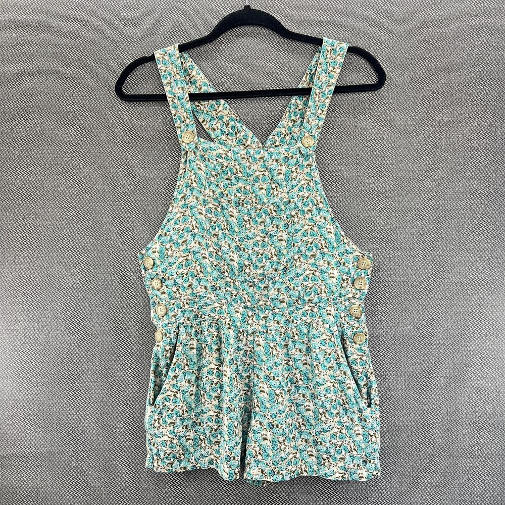 Vintage Forever 21 Coastal Boho Floral Y2K Blue Womens Rayon Bib Romper Size S‎